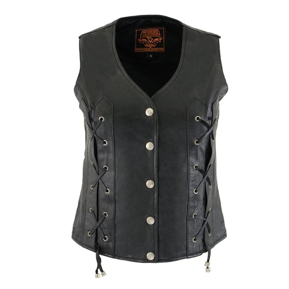 Antelope Creek Black Leather Motorcycle Vest - Picture 1 of 8